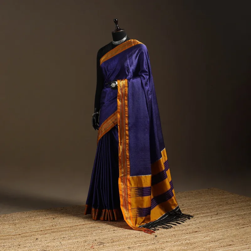Purple - Silk Cotton Khun Saree with Ilkal Pallu Chikki Paras Border 30 sold by Itokri
