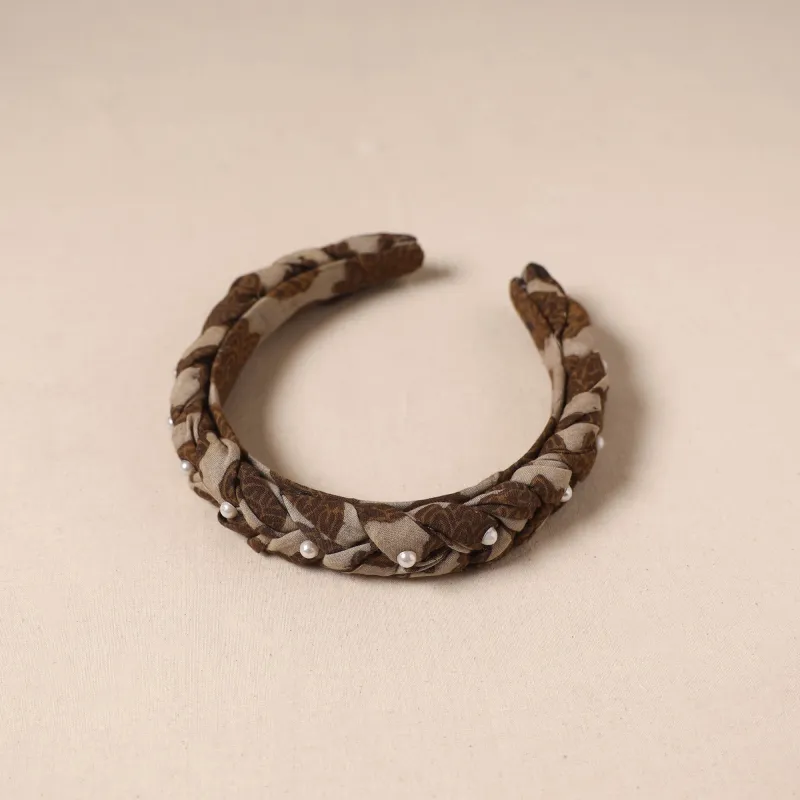 Brown - Fabart Braided Hair Band with Bead Work 53 made by Itokri