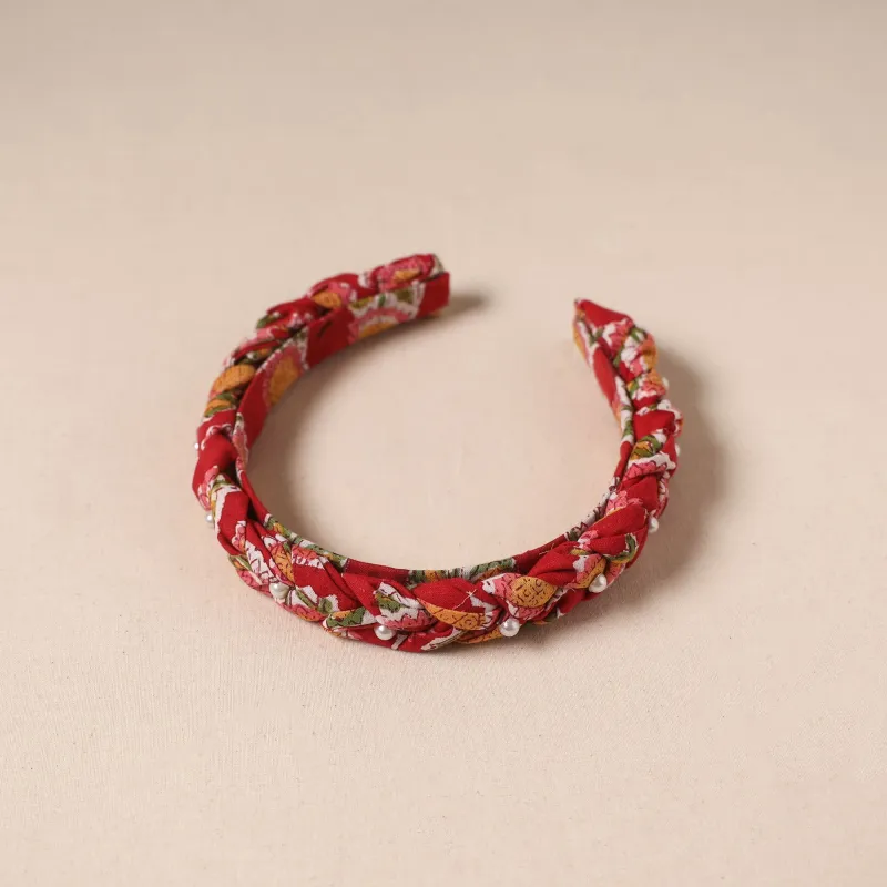 Red - Fabart Braided Hair Band with Bead Work 51 sold by Itokri