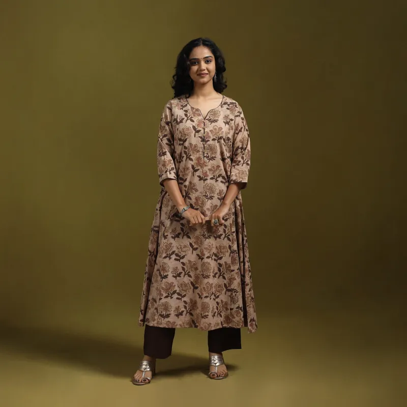 Natural Dyed Cotton Block Print A-Line Ajrakh Kurta for women 21 sold by Itokri