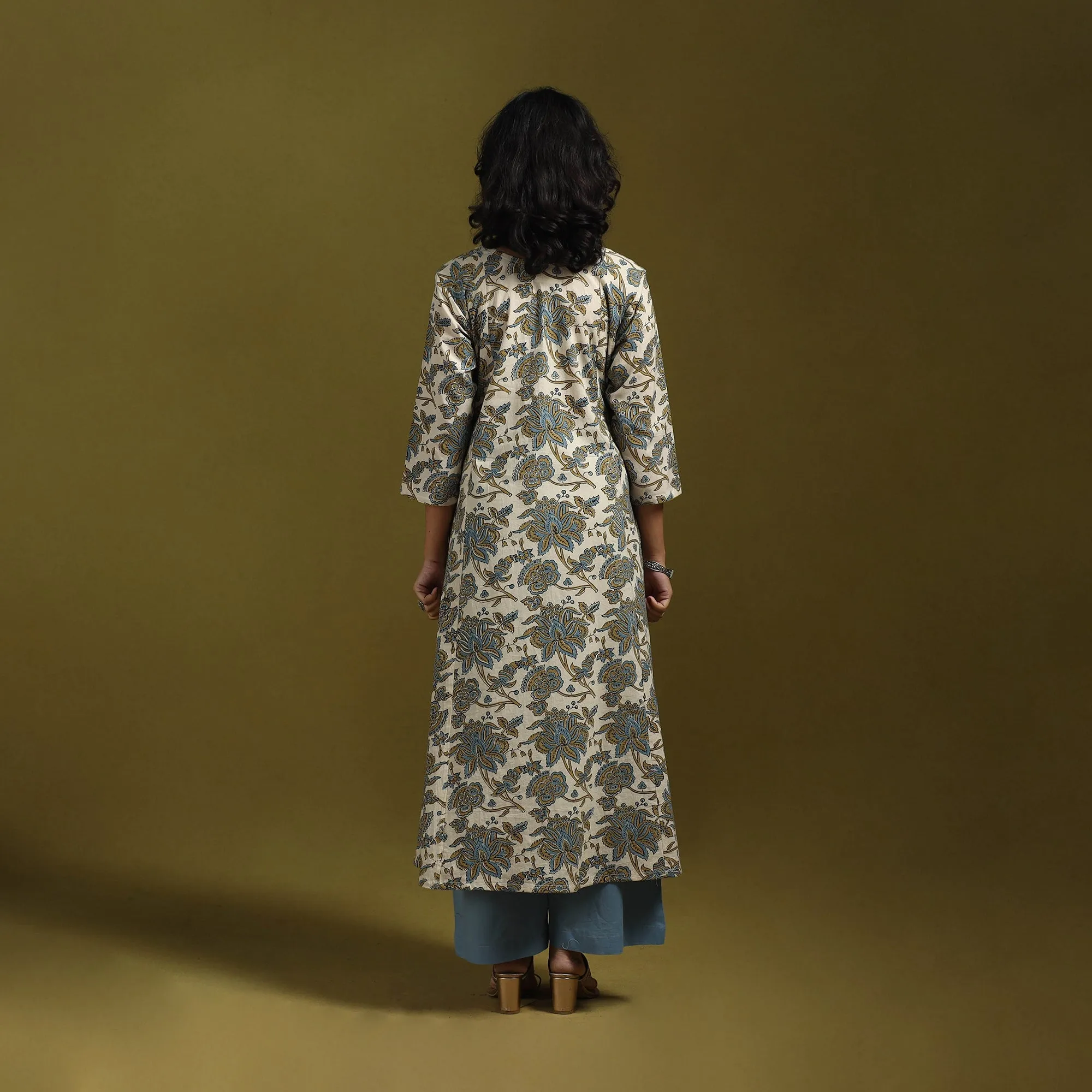 Beige - Natural Dyed Cotton Block Print A-Line Ajrakh Kurta for women 16 sold by Itokri product image thumbnail 5