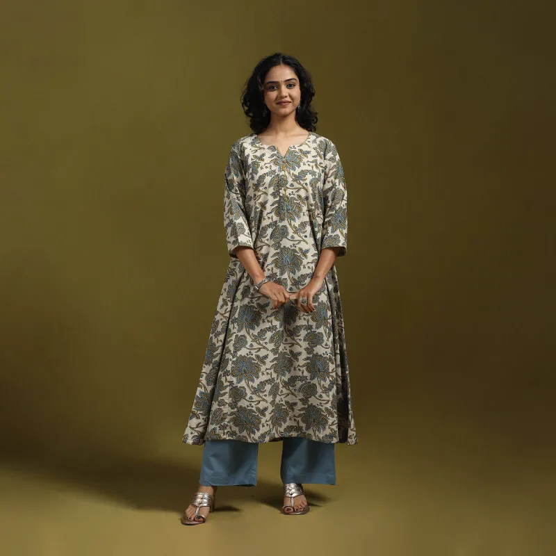 Beige - Natural Dyed Cotton Block Print A-Line Ajrakh Kurta for women 16 sold by Itokri