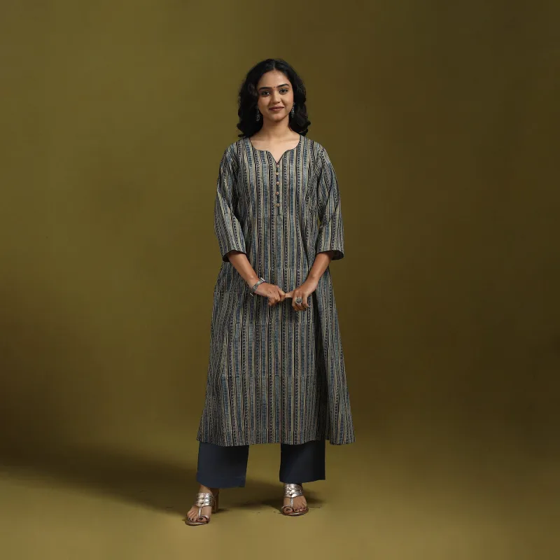 Multicolor - Natural Dyed Cotton Block Print A-Line Ajrakh Kurta for women 14 sold by Itokri