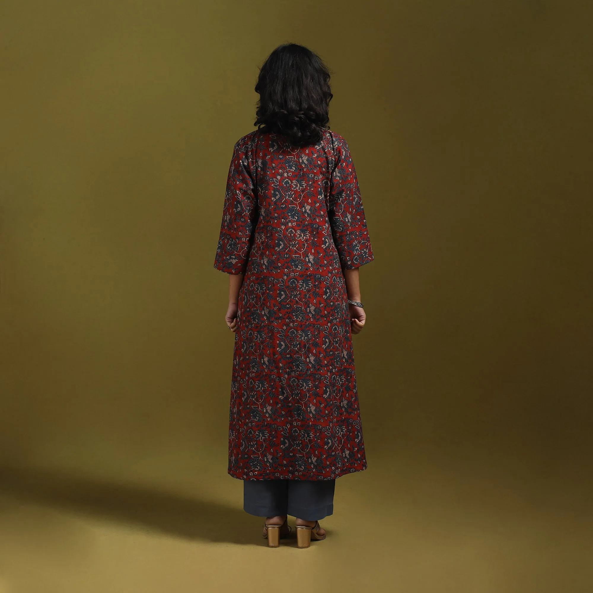 Red - Natural Dyed Cotton Block Print A-Line Ajrakh Kurta for women 10 sold by Itokri product image thumbnail 5