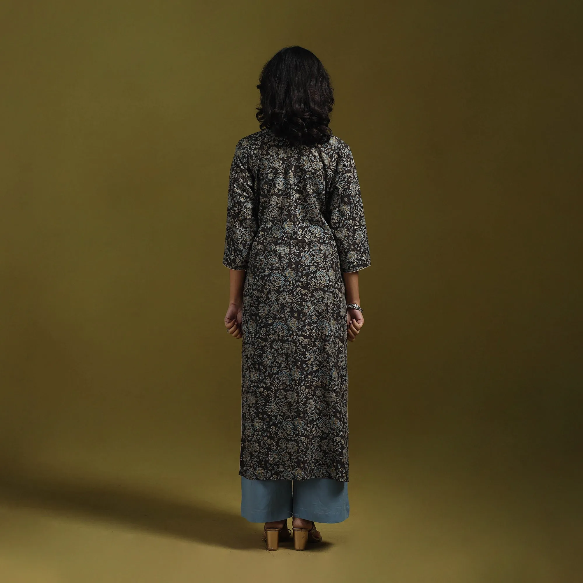 Black - Natural Dyed Cotton Block Print Straight Ajrakh Kurta for women 04 sold by Itokri product image thumbnail 5