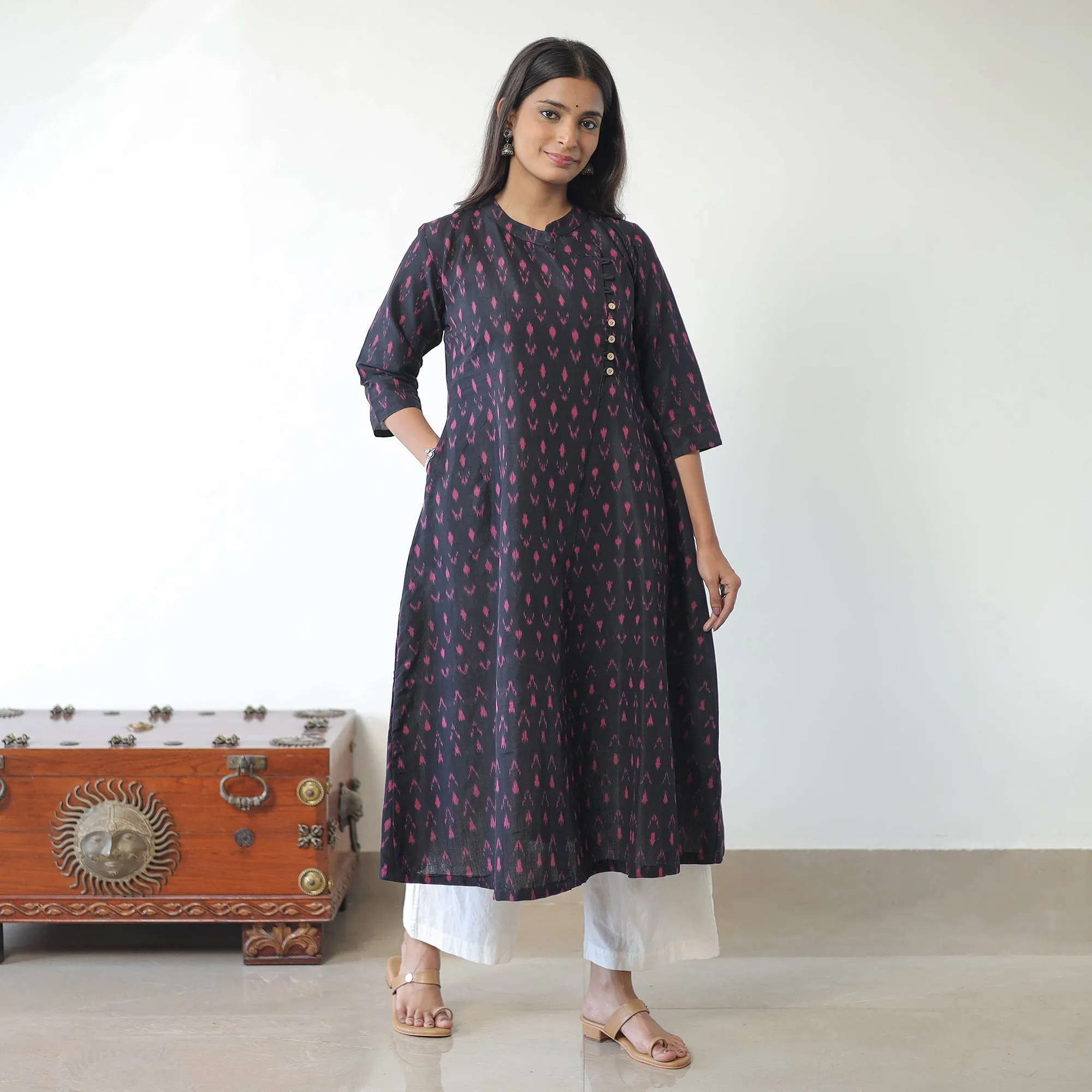 Blue - Mercerised Cotton Pochampally Ikat Kurta (A-Line) 05 sold by Itokri product image thumbnail 3