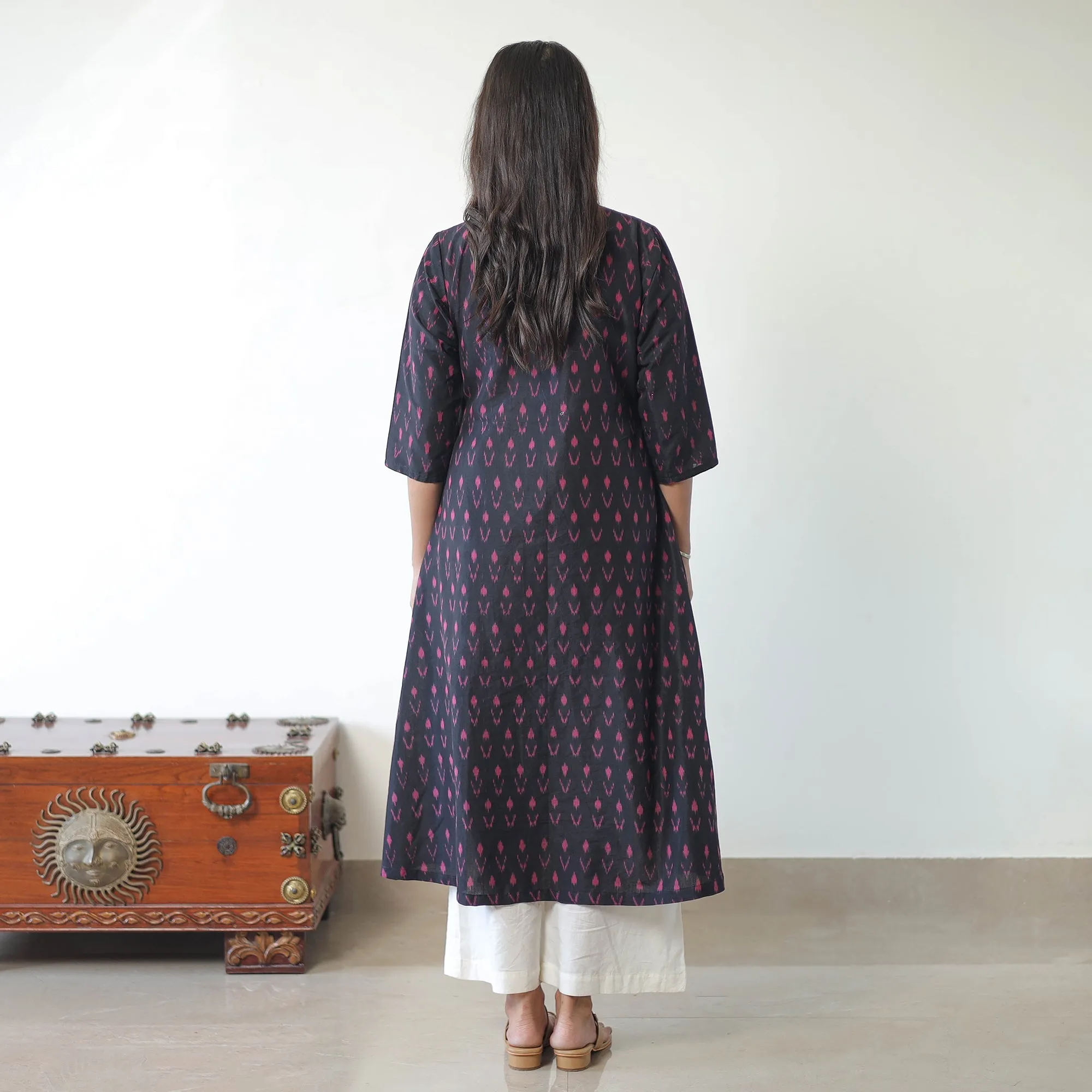 Blue - Mercerised Cotton Pochampally Ikat Kurta (A-Line) 05 sold by Itokri product image thumbnail 4