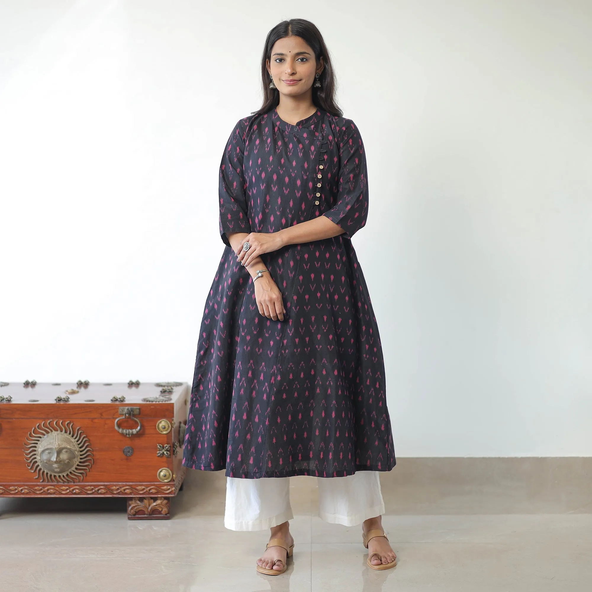Blue - Mercerised Cotton Pochampally Ikat Kurta (A-Line) 05 sold by Itokri product image thumbnail 2