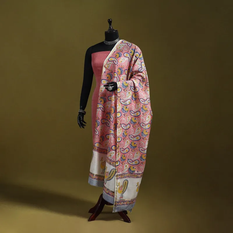 Pink - Handloom Chanderi Silk Hand Block Sanganeri Print Dupatta 28 sold by Itokri