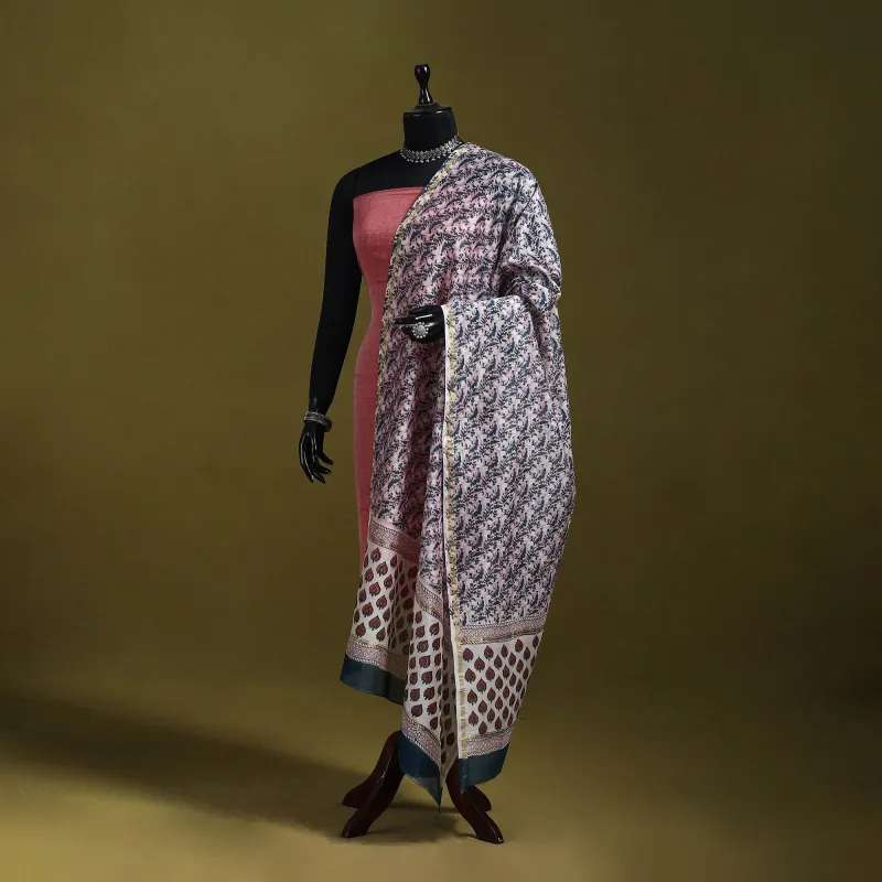 Multicolor - Handloom Chanderi Silk Hand Block Sanganeri Print Dupatta 93 sold by Itokri