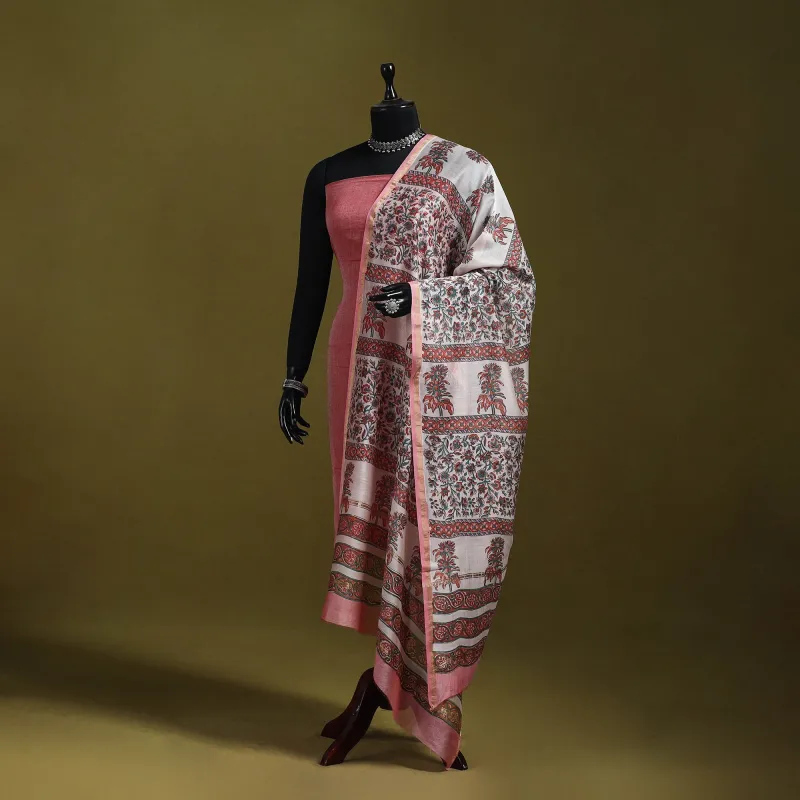 Pink - Handloom Chanderi Silk Hand Block Sanganeri Print Dupatta 36 sold by Itokri