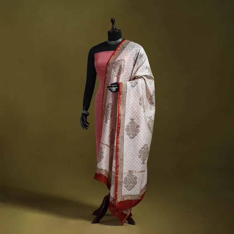 Beige - Handloom Chanderi Silk Hand Block Sanganeri Print Dupatta 45 sold by Itokri
