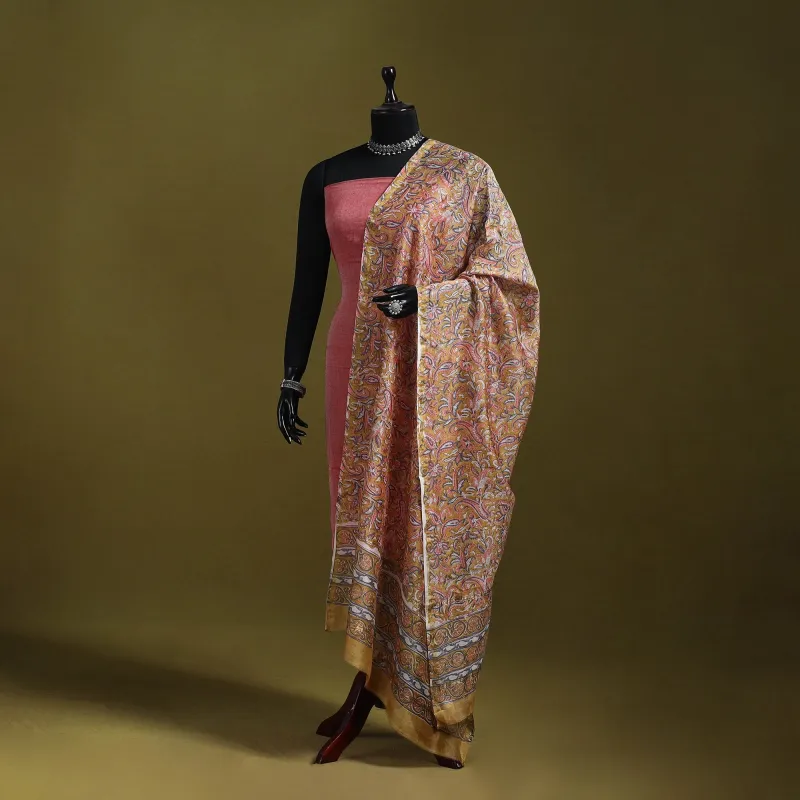 Brown - Handloom Chanderi Silk Hand Block Sanganeri Print Dupatta 25 sold by Itokri