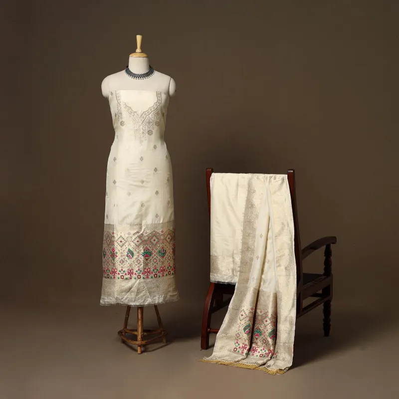 Beige - 3pc Bangalore Silk Paithani Dress Material 11 sold by Itokri