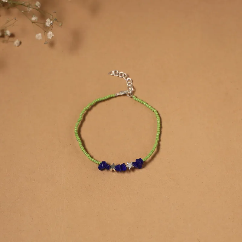 Green - Handmade GS Bead Work Anklet 06 sold by Itokri