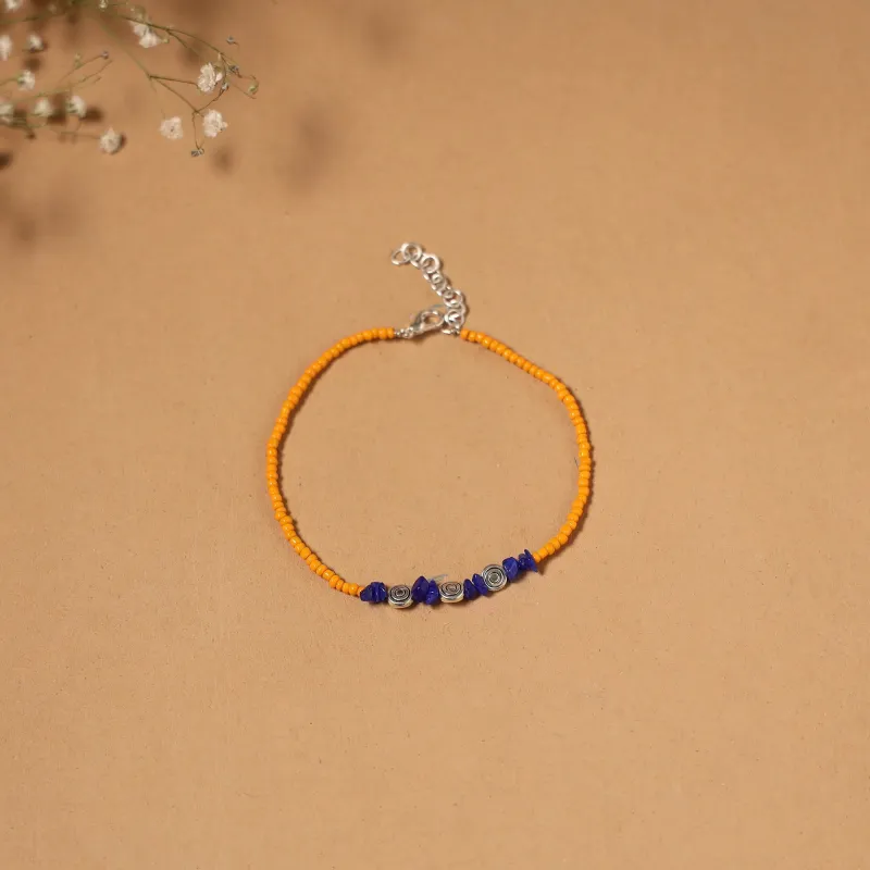 Orange - Handmade GS Bead Work Anklet 03 sold by Itokri