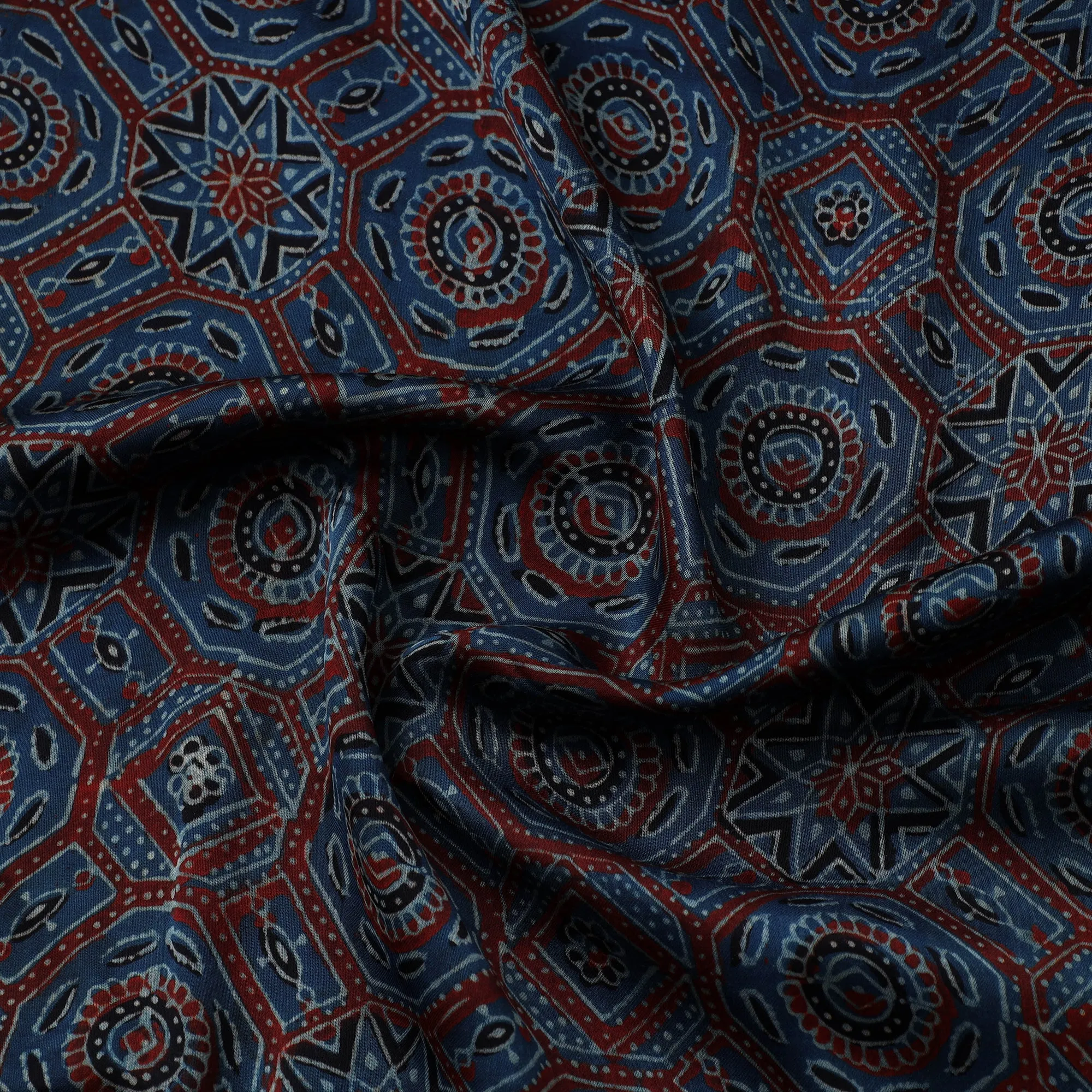 Blue - Natural Dyed Hand Block Print Modal Silk Ajrakh Fabric 24 sold by Itokri product image thumbnail 4
