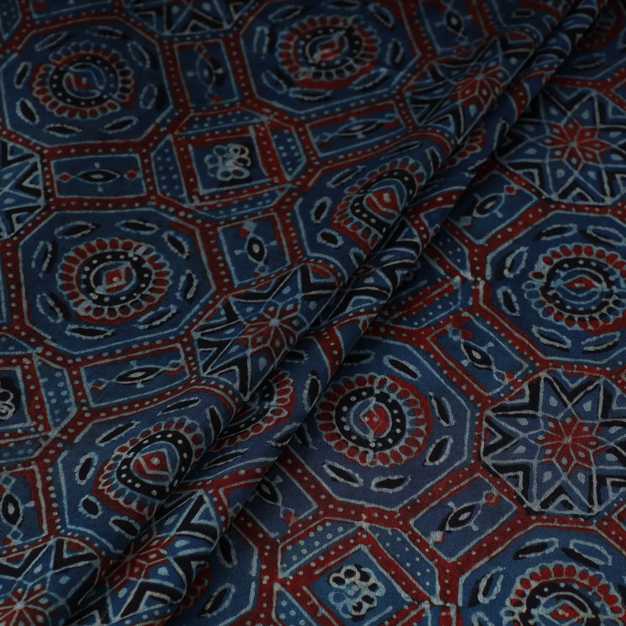 Blue - Natural Dyed Hand Block Print Modal Silk Ajrakh Fabric 24 sold by Itokri product image thumbnail 2