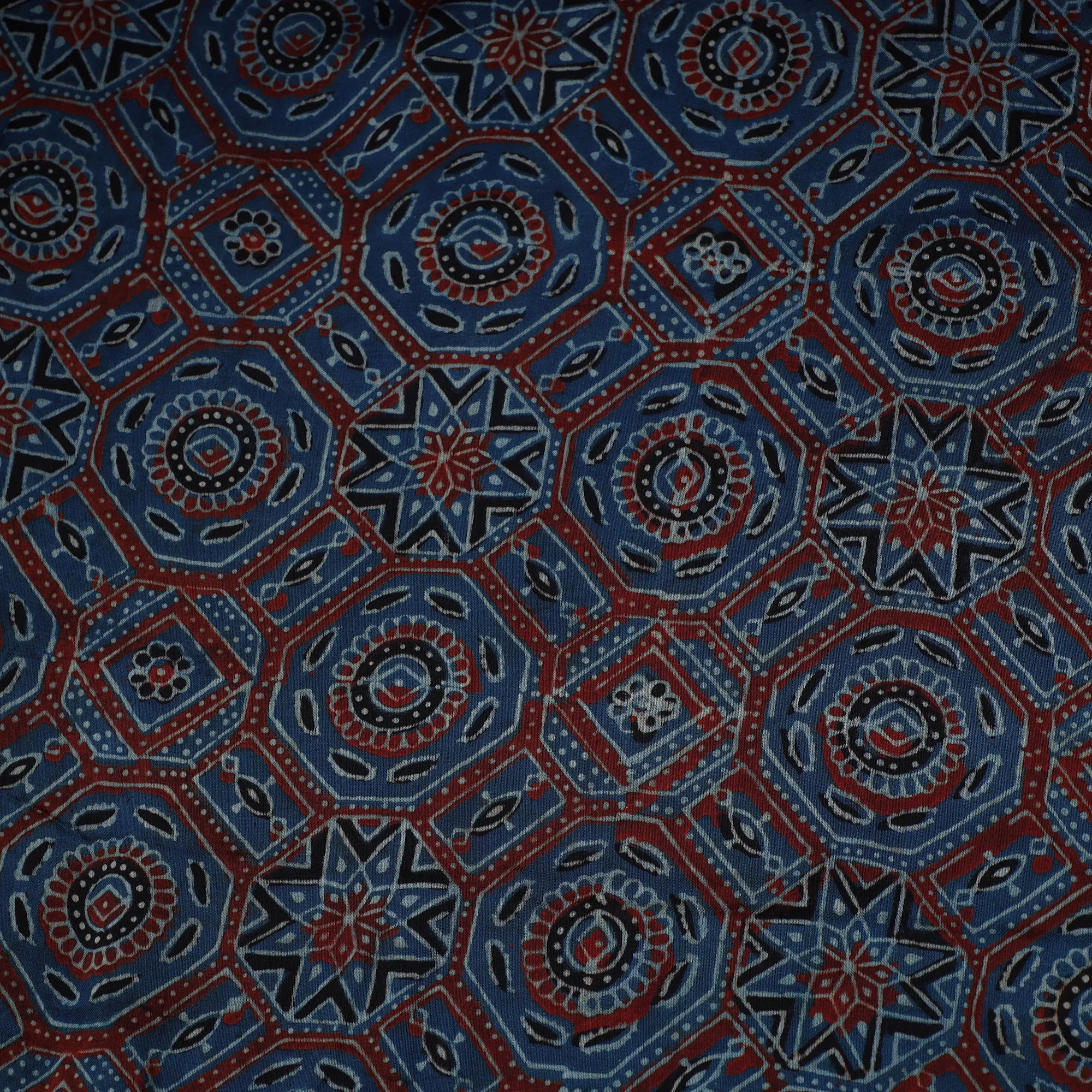 Blue - Natural Dyed Hand Block Print Modal Silk Ajrakh Fabric 24 sold by Itokri product image thumbnail 3