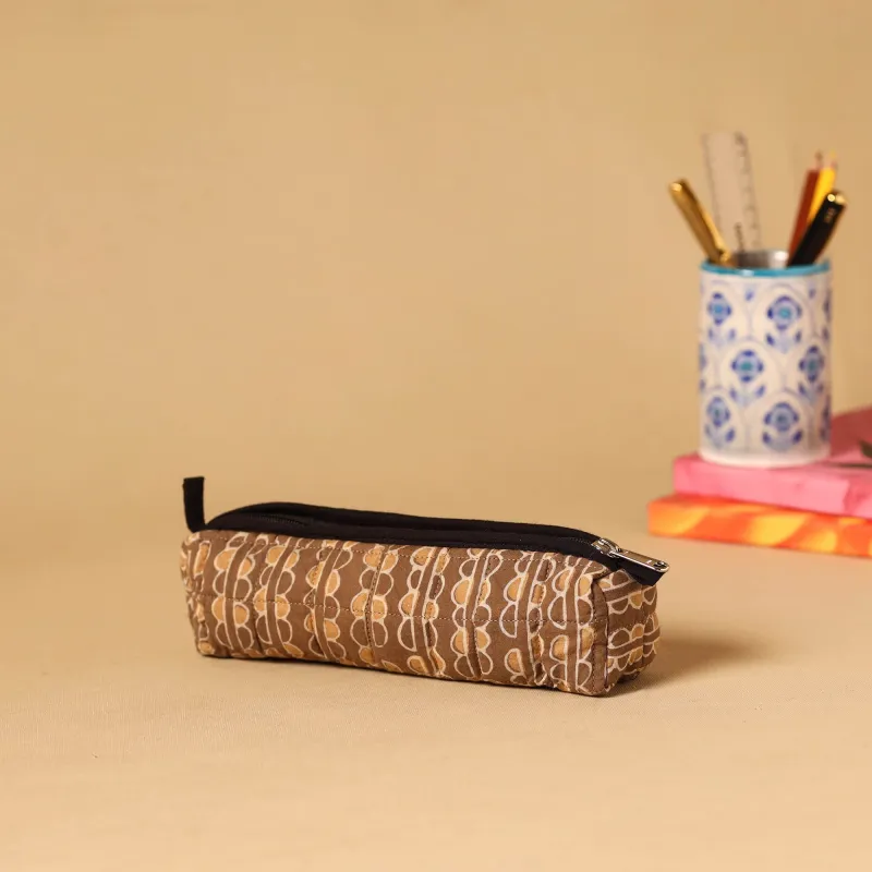 Brown - Handcrafted Quilted Pencil Pouch 12 sold by Itokri