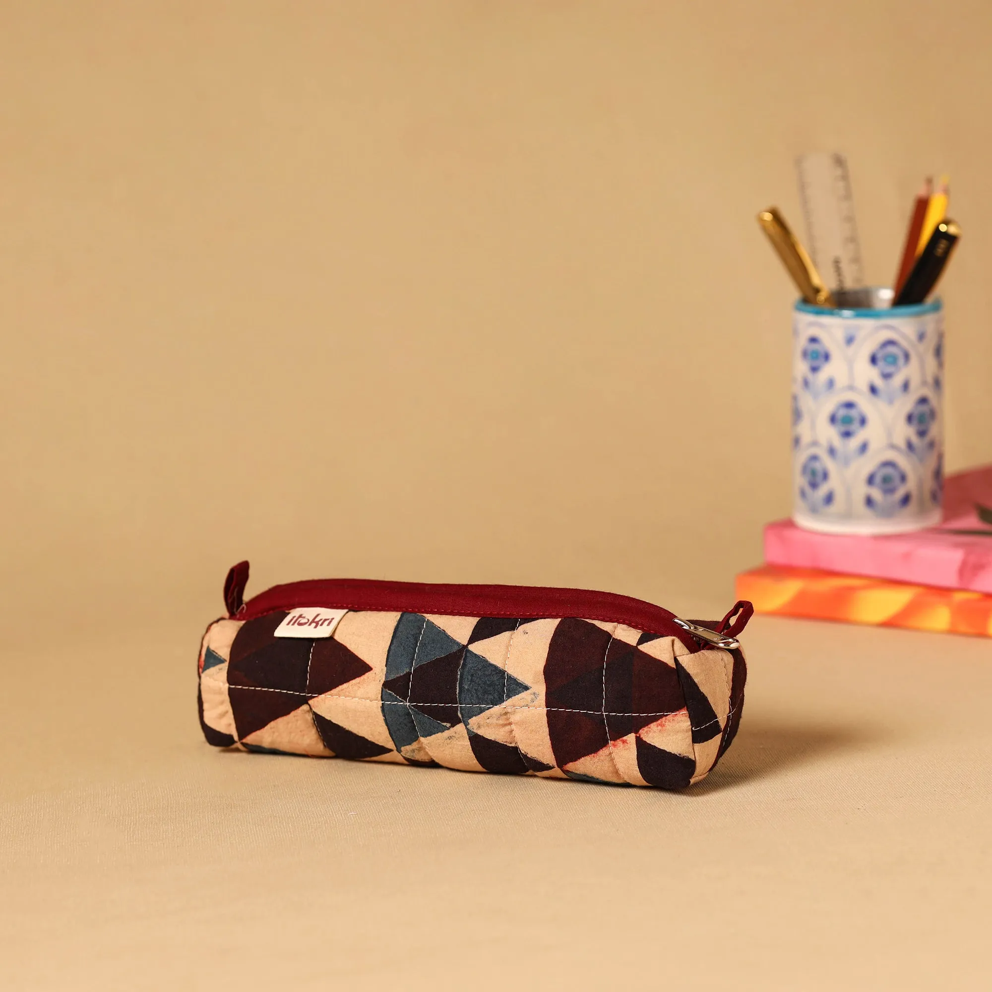 Multicolor - Handcrafted Quilted Pencil Pouch 06 sold by Itokri