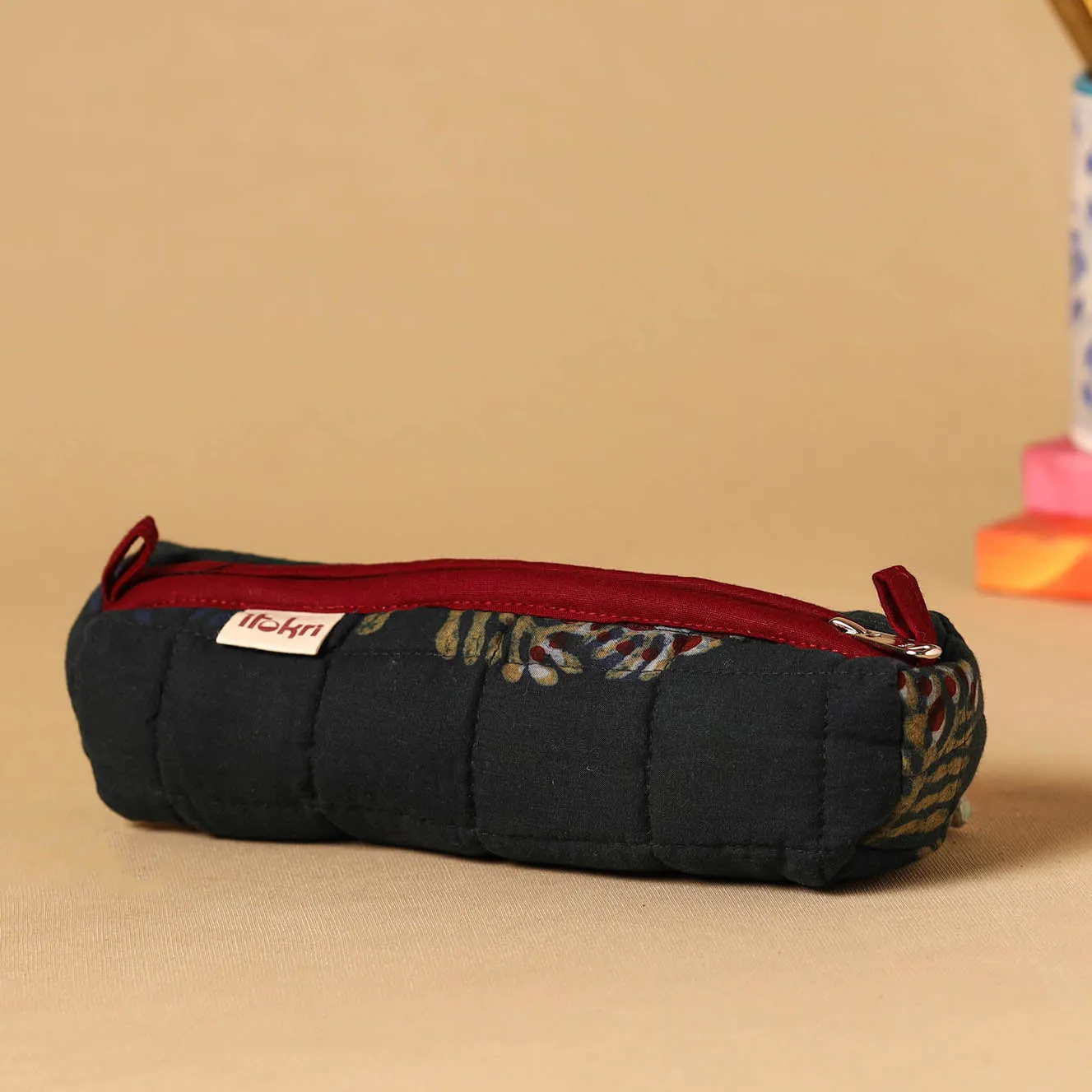 Black - Handcrafted Quilted Pencil Pouch 04 sold by Itokri product image thumbnail 2