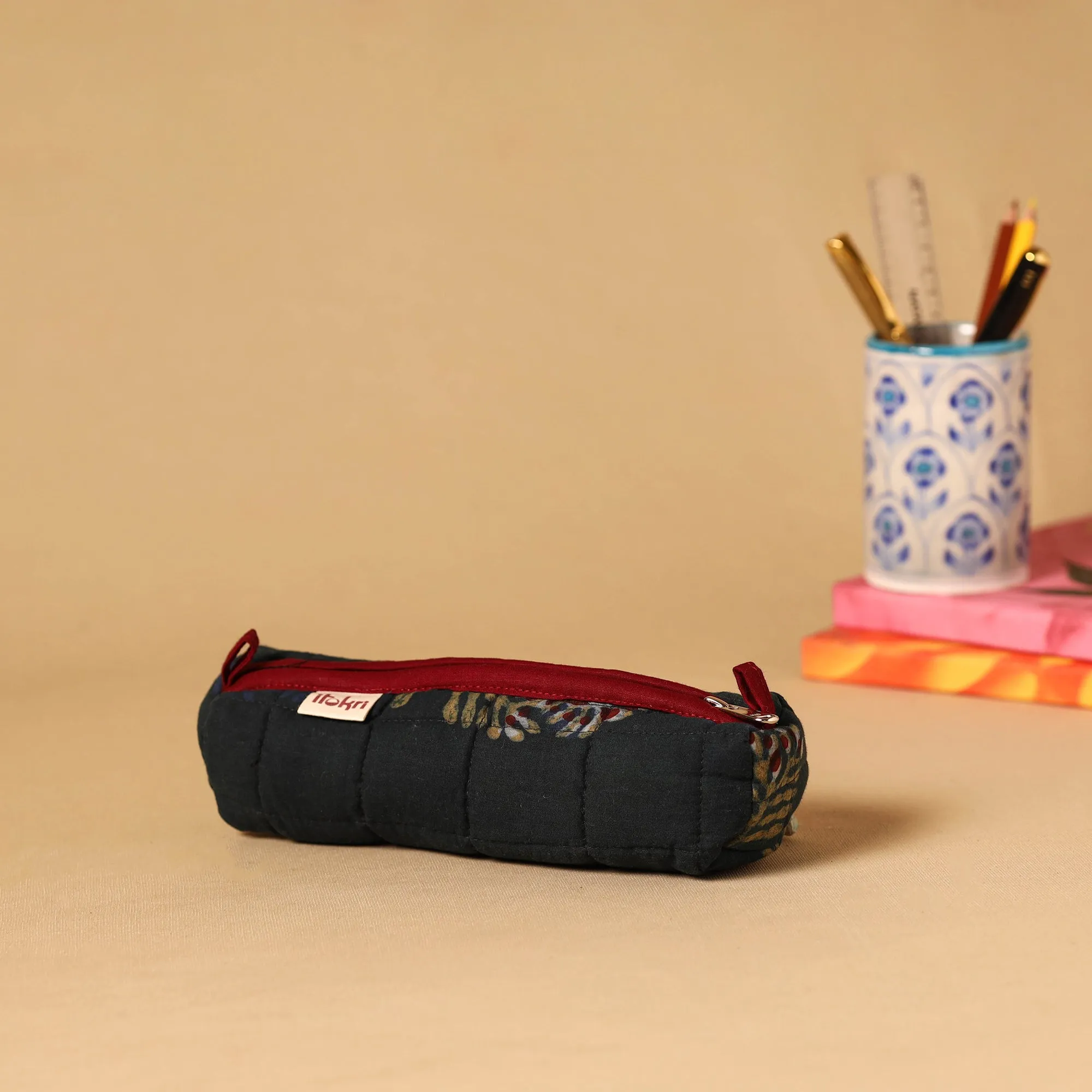 Black - Handcrafted Quilted Pencil Pouch 04 sold by Itokri