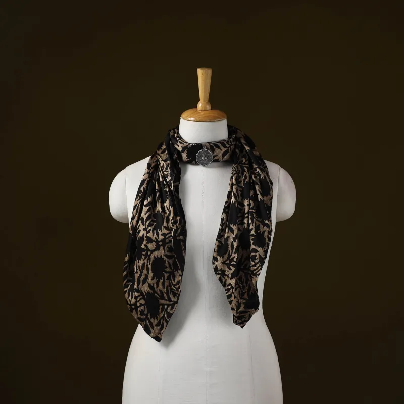 Ajrakh Block Print Modal Silk Brooch Scarf 45 sold by Itokri