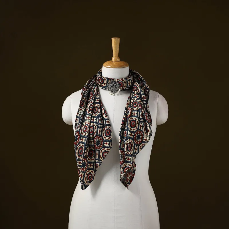Multicolor - Ajrakh Block Print Modal Silk Brooch Scarf 39 sold by Itokri
