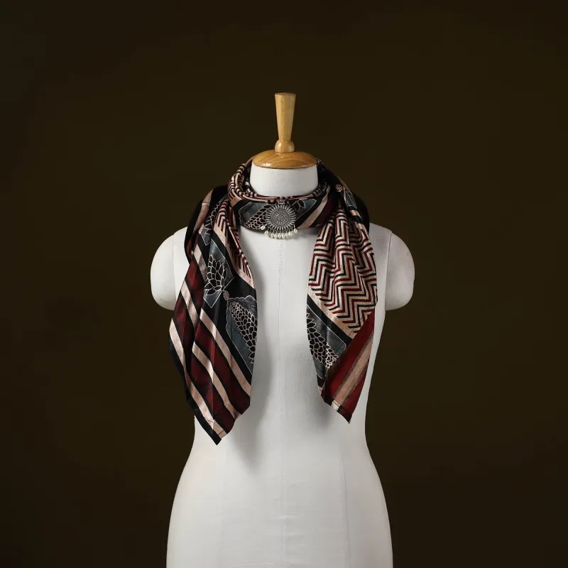 Multicolor - Ajrakh Block Print Modal Silk Brooch Scarf 36 sold by Itokri