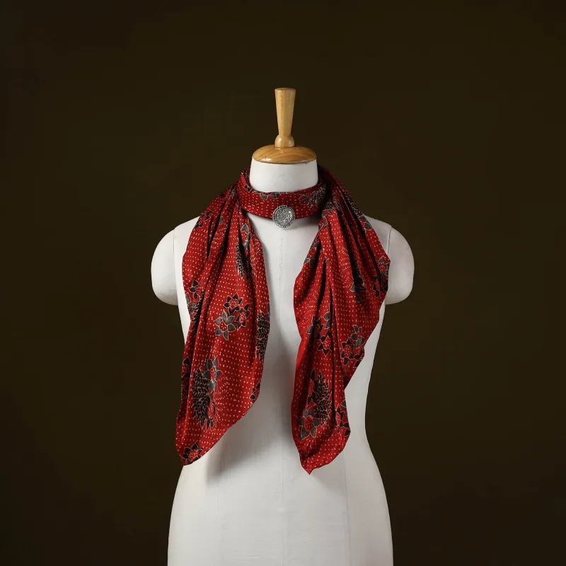 Red - Ajrakh Block Print Modal Silk Brooch Scarf 34 sold by Itokri