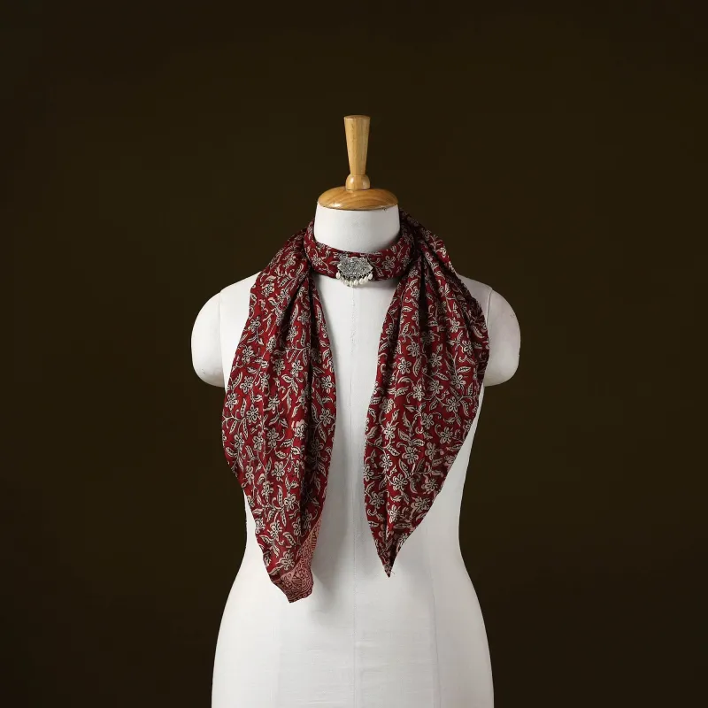 Red - Bagh Block Print Modal Silk Brooch Scarf 21 sold by Itokri