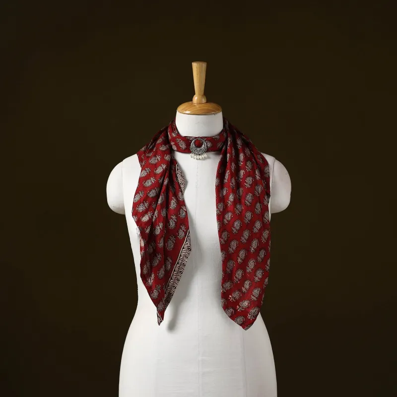 Red - Bagh Block Print Modal Silk Brooch Scarf 20 made by Itokri