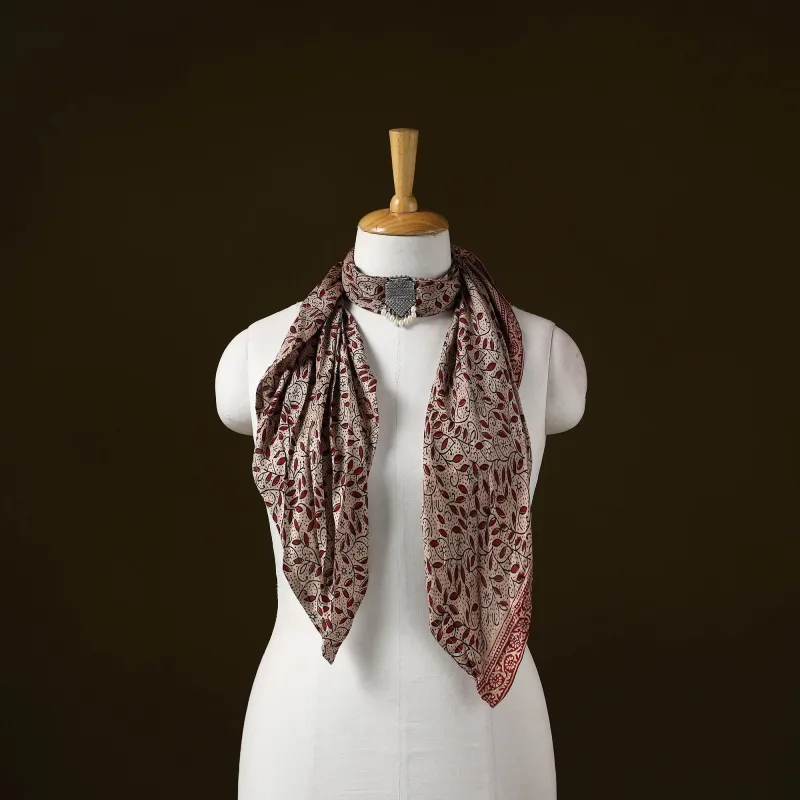 Beige - Bagh Block Print Modal Silk Brooch Scarf 19 sold by Itokri
