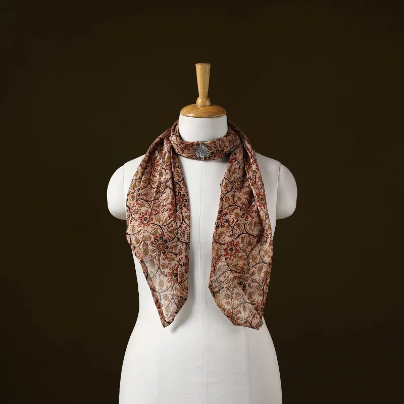 Beige - Kalamkari Block Print Chanderi Silk Brooch Scarf 12 sold by Itokri