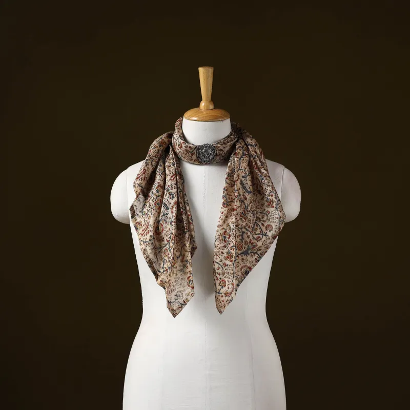 Beige - Kalamkari Block Print Chanderi Silk Brooch Scarf 11 sold by Itokri