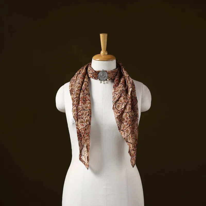 Beige - Kalamkari Block Print Chanderi Silk Brooch Scarf 08 sold by Itokri