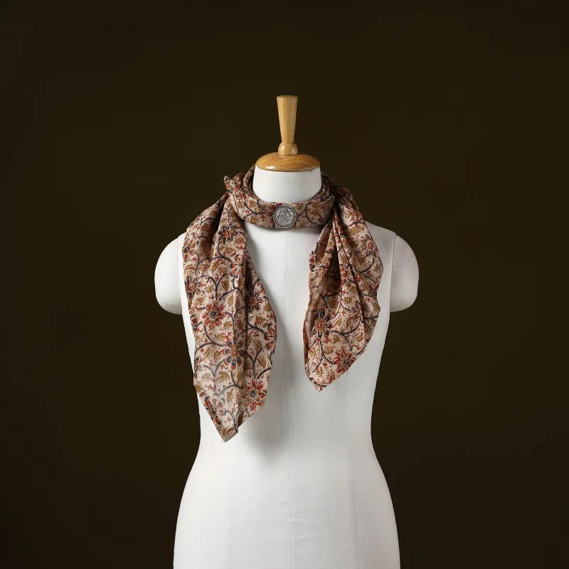 Beige - Kalamkari Block Print Chanderi Silk Brooch Scarf 06 sold by Itokri