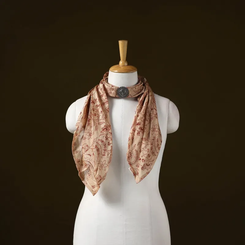 Beige - Kalamkari Block Print Chanderi Silk Brooch Scarf 04 sold by Itokri