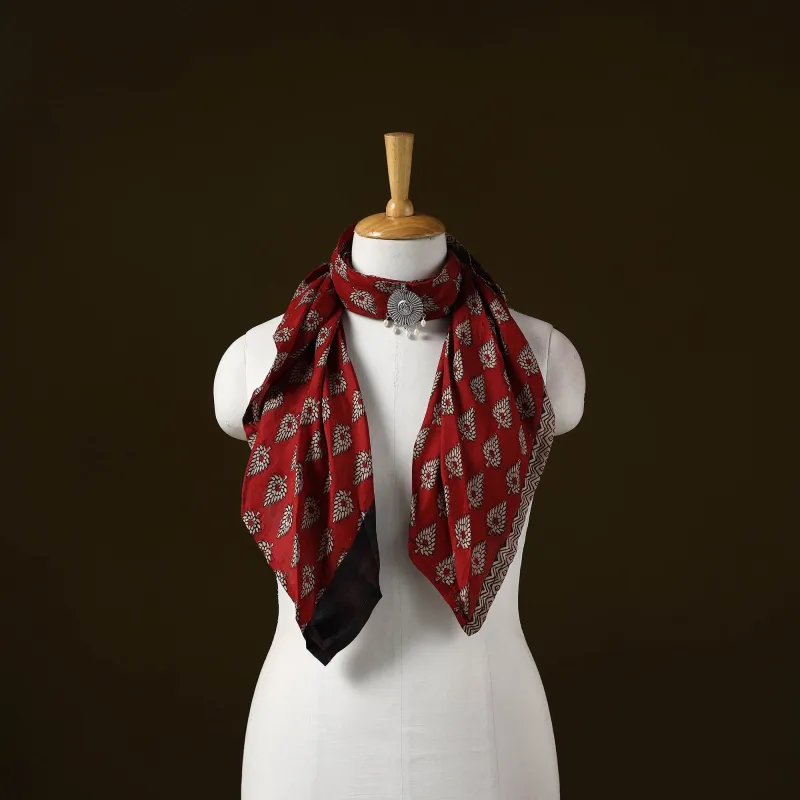 Red - Bagh Block Print Modal Silk Brooch Scarf 18 sold by Itokri