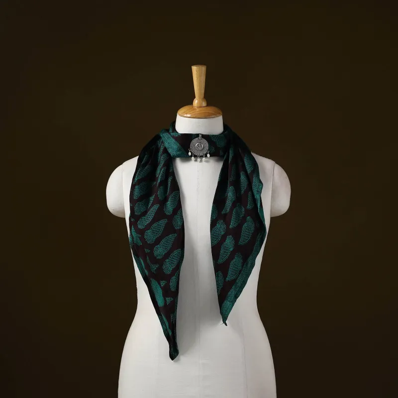 Green - Bagh Block Print Modal Silk Brooch Scarf 93 made by Itokri
