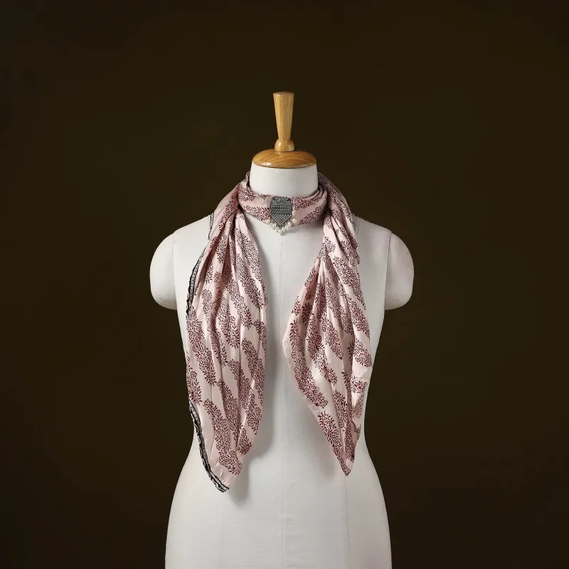 Beige - Bagh Block Print Modal Silk Brooch Scarf 87 sold by Itokri