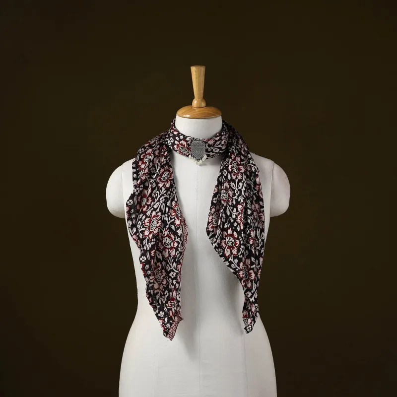 Black - Bagh Block Print Modal Silk Brooch Scarf 86 sold by Itokri