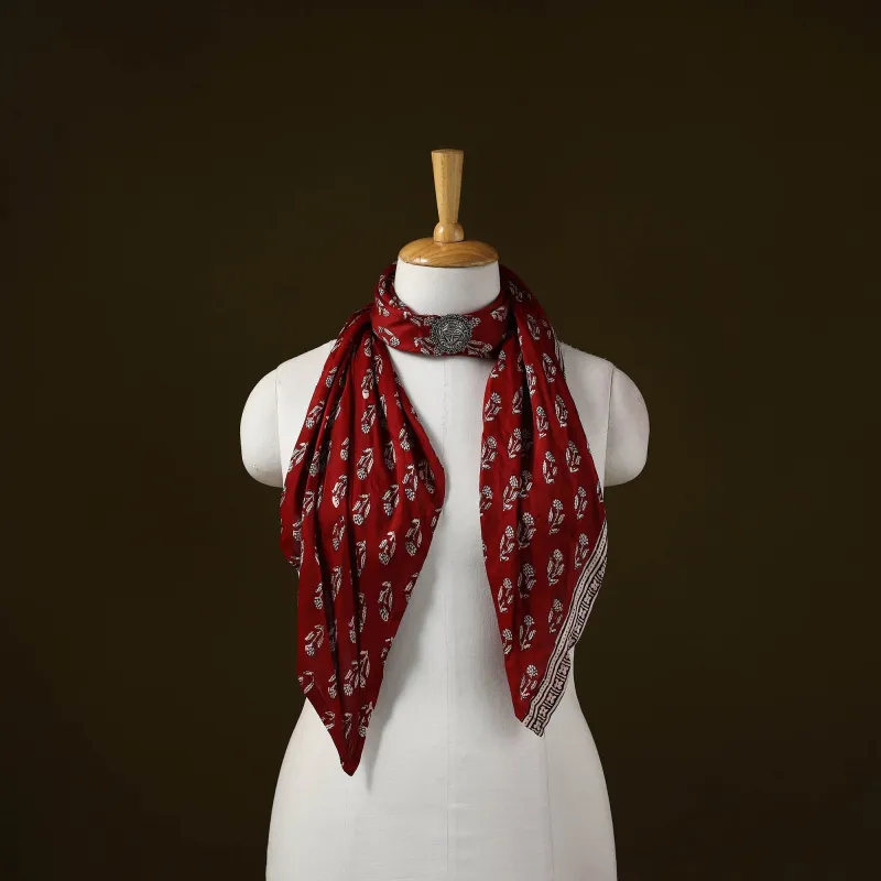Red - Bagh Block Print Modal Silk Brooch Scarf 84 sold by Itokri