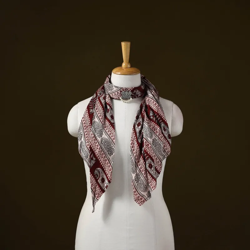 Maroon - Bagh Block Print Modal Silk Brooch Scarf 82 made by Itokri