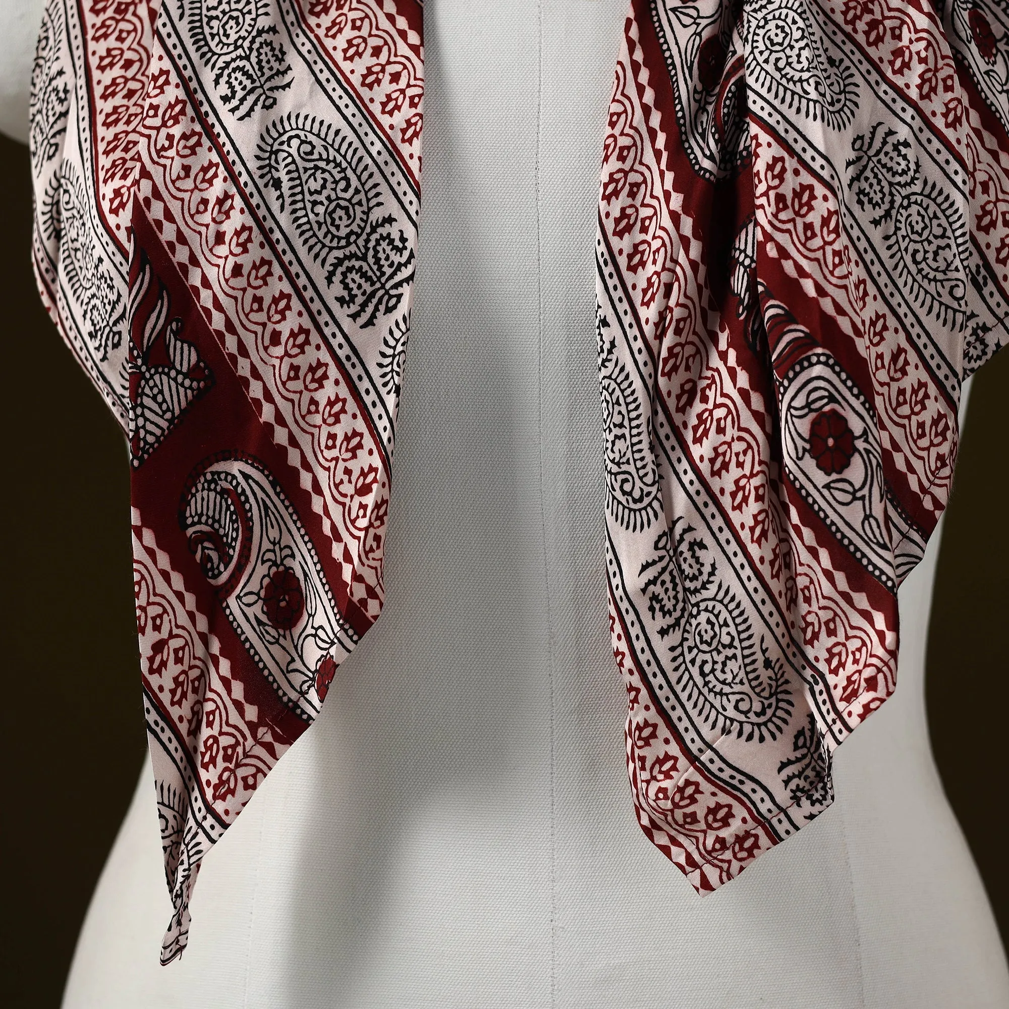 Maroon - Bagh Block Print Modal Silk Brooch Scarf 82 sold by Itokri product image thumbnail 2