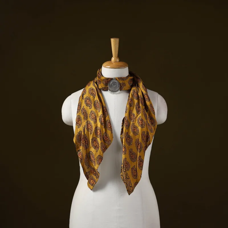 Yellow - Bagh Block Print Modal Silk Brooch Scarf 81 sold by Itokri
