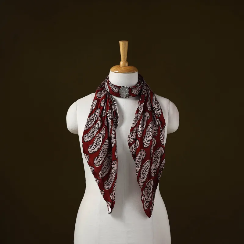 Maroon - Bagh Block Print Modal Silk Brooch Scarf 80 sold by Itokri