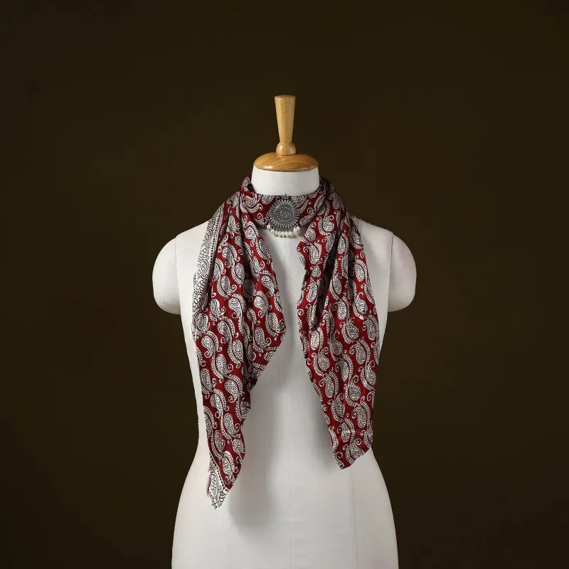 Red - Bagh Block Print Modal Silk Brooch Scarf 79 sold by Itokri