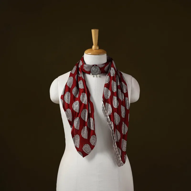 Red - Bagh Block Print Modal Silk Brooch Scarf 72 sold by Itokri